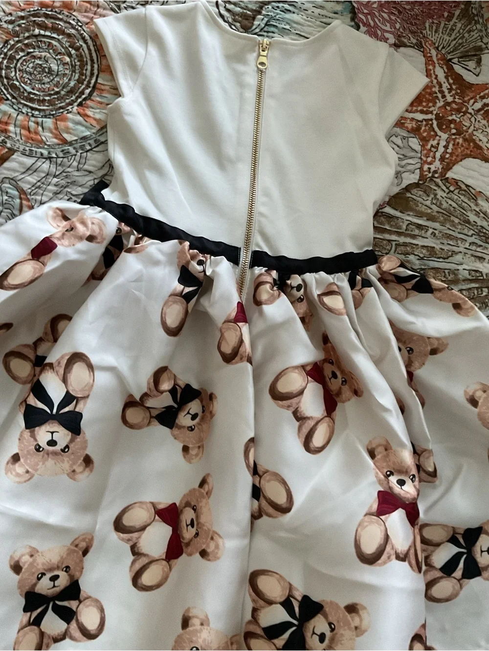 H&M Girls Cream & Black Teddy Print Party Dress New 6X-7